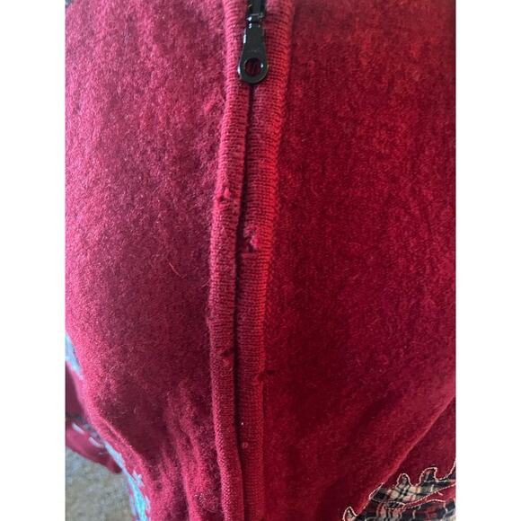 Vintage Coldwater Creek Red Wool Christmas Patchwork Moose Sweater Jacketo - Picture 6 of 8